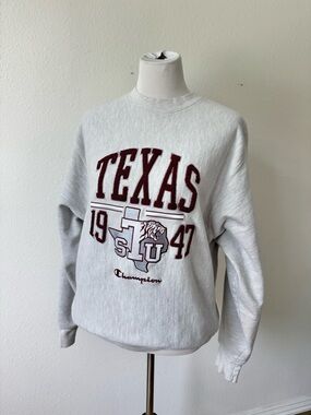 Champion Texas STU Reverse Weave Crewneck Sweatshirt - Light Gray